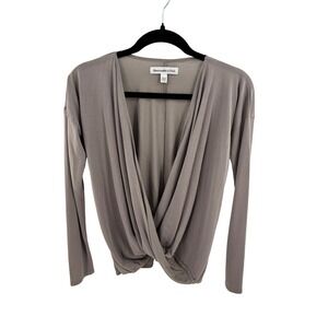 Abercrombie & Fitch Taupe Grey Twist Front Deep V-Neck Long Sleeve Top XS